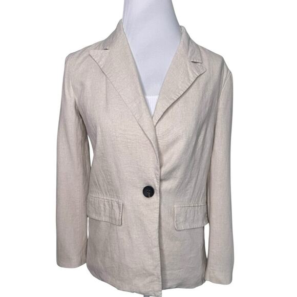 7 For All Mankind Womens Cream XS Linen Blend Blazer Single Breasted - Picture 5 of 10